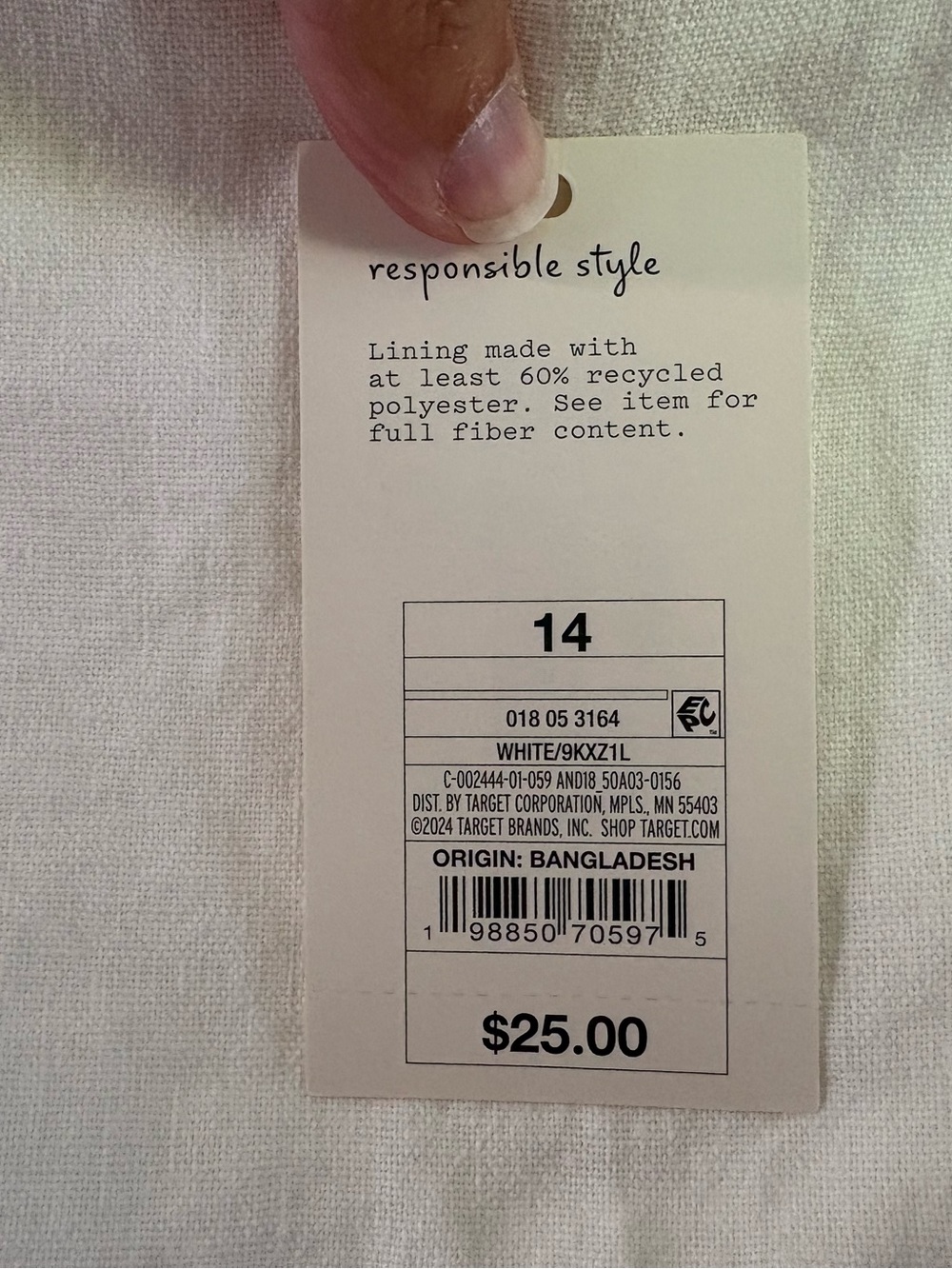 Target White 'Responsible Style' Women's Top - Size 14